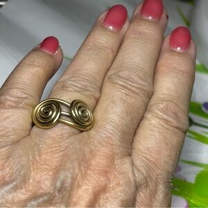 Brass wire double Swirl spiral Ring size 8